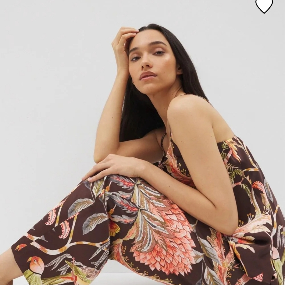 Soma Cool Nights Satin Parrot Diso Plume Floral Wide-Leg Pants Medium Large - Picture 5 of 10